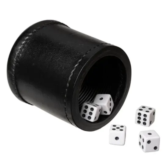 WE Games Professional, Leather Dice Cup Set - 5 Dice, Instructions for 10 Dice Games & Cloth Carry Bag image {1}