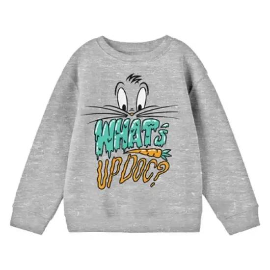 Looney Tunes Bugs Bunny "What's Up, Doc?" Youth Heather Gray Crew Neck Sweatshirt image {2}