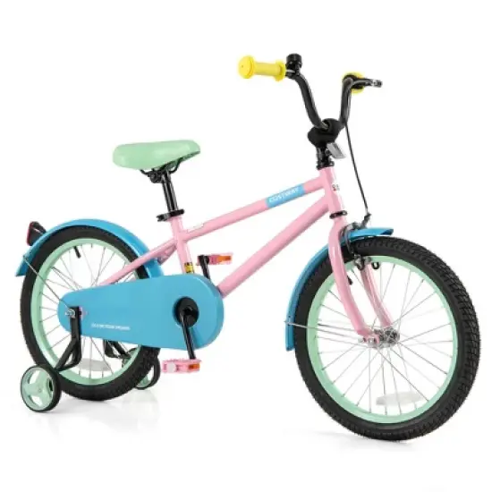 Costway 18" Kids Bike with Adjustable Saddle Handlebar Removable Training Wheels Handbrake Green/Red/Pink/Blue/Black image {13}