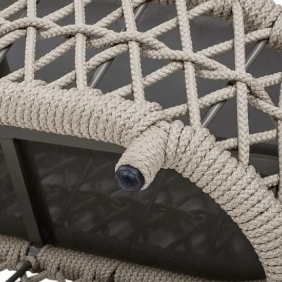 Jennifer Taylor Home Everly 43.5" Oval Woven Patio Coffee Table, Light Beige Olefin image {4}