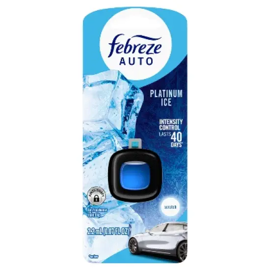 Febreze Car Auto Platinum Ice: Adjustable Scented Vent Clip Freshener, Phthalate-Free, Disposable, 40-Day Duration image {1}