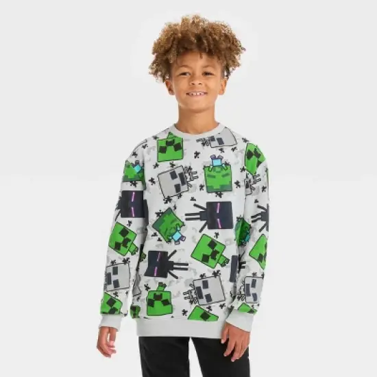 Boys' Minecraft Fleece Crewneck Sweatshirt - Light Gray image {3}