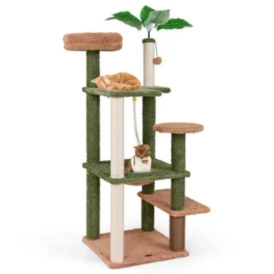 Tangkula 60" Cat Tree for Indoor Cats Cute Cat Tower w/ Sisal Scratching Posts & Rope image {10}