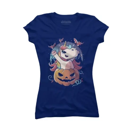 Junior's Design By Humans Spooky Unicorn Funny Cute Magic Halloween By EduEly T-Shirt image {6}
