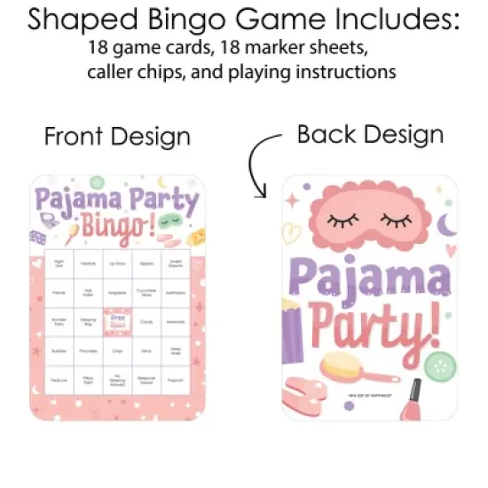 Big Dot of Happiness Pajama Slumber Party - Bingo Cards and Markers - Girls Sleepover Birthday Party Bingo Game - Set of 18 image {2}