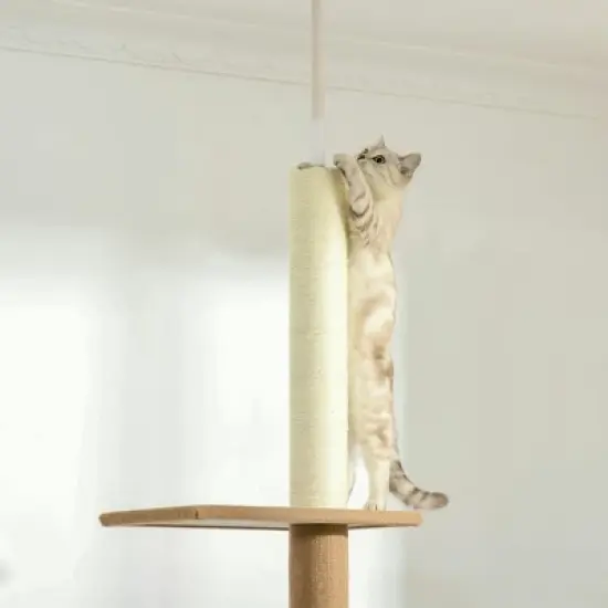 Resenkos Floor-to-Ceiling Cat Tree Cat Climbing Tower with Sisal-Covered Scratching Posts Natural Cat Tree Activity Center, Light brown image {6}