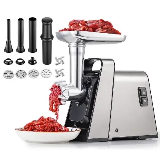 3000W Meat Grinder, Grind 3 lbs/min,Heavy-Duty Multipurpose Stainless Steel Meat Mincer with 2 Blades & 4 Grinding Plates,3 Sausage Tubes & Kibbe Kit image {8}