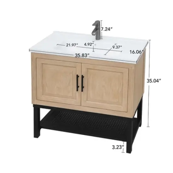 GDFStudio York Indoor/Outdoor Freestanding Magnesium Oxide Bathroom Vanity with Faucet and Ceramic Sink image {3}