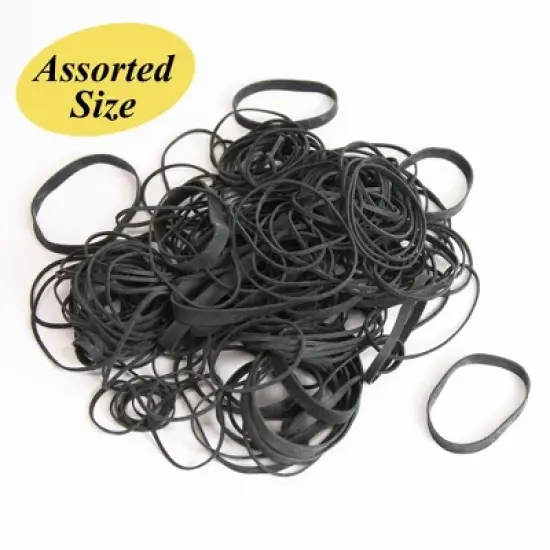 BAZIC Products Rubber Bands, Assorted Sizes, Black, 2 oz./56.70 g Per Pack, 12 Packs image {1}