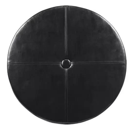 Winston Large Round Button Top Storage Ottoman Faux Leather Black - HomePop image {1}