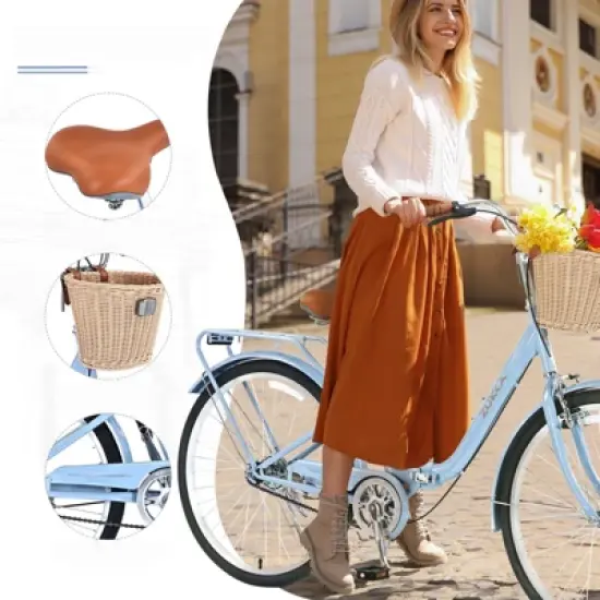 DSVIMOY 26 Inch Folding Lady Bike, Single Speed, Compact Design for Easy Storage and Commuting, Blue, 66.93"*25.2"*40.95" image {4}