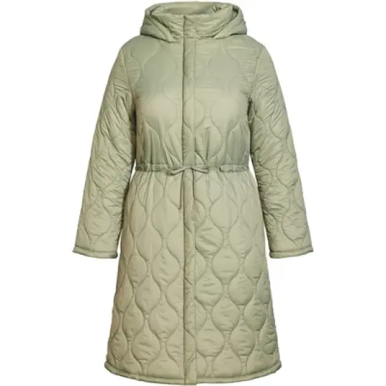 Women's Plus Size Quilted Hood Coat - Green | EVANS image {6}