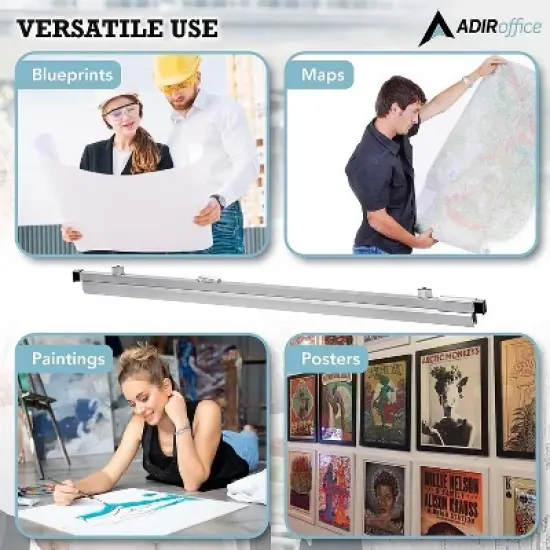 AdirOffice Hanging Blueprint Clamp Holder 30" Silver Aluminum 12/Pack (ADI6036-2) ADI6036--2 image {6}