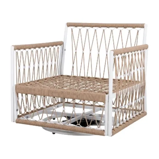 FIONECA 3-Piece Bohemian Outdoor Set &uml;C 2 Swivel Rope Chairs & Glass-Top Table, Waterproof Cushions, Powder-Coated Steel, Patio/Garden/Pool image {8}