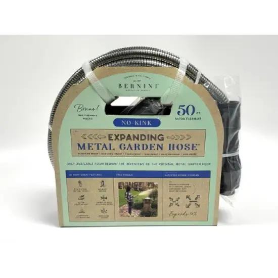 BERNINI 50' Expanding Metal Garden Hose Silver image {4}