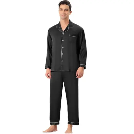 Lars Amadeus Men's Satin Sleeping Long Sleeves Shirt Pants Pajama Set image {6}
