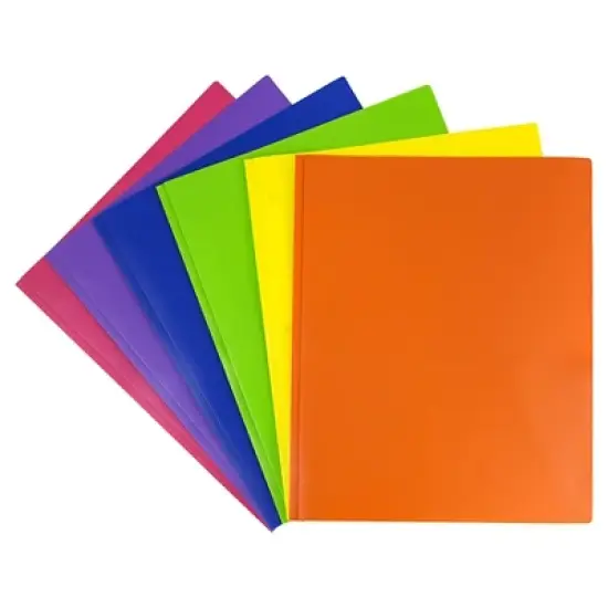 JAM 6pk POP 2 Pocket School Presentation Plastic Folders with Prong Fasteners Primary Colors image {1}