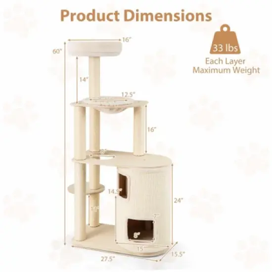 Costway Wooden Cat Tree 6-Level Cat Scratching Stand with 2-Story Cat Condo Modern Cat Furniture image {2}