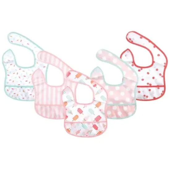 Hudson Baby Infant Girl Waterproof Polyester Bibs 5pk, Ice Cream image {1}