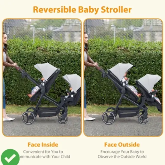 Tandem Double Stroller Newborn and Toddler, Foldable Twin Stroller with Reversible Seat image {2}