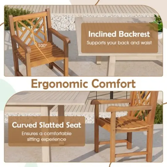 Tangkula Teak Wood Patio Dining Chair Outdoor Armchair w/ Slatted Seat & Solid Legs image {7}