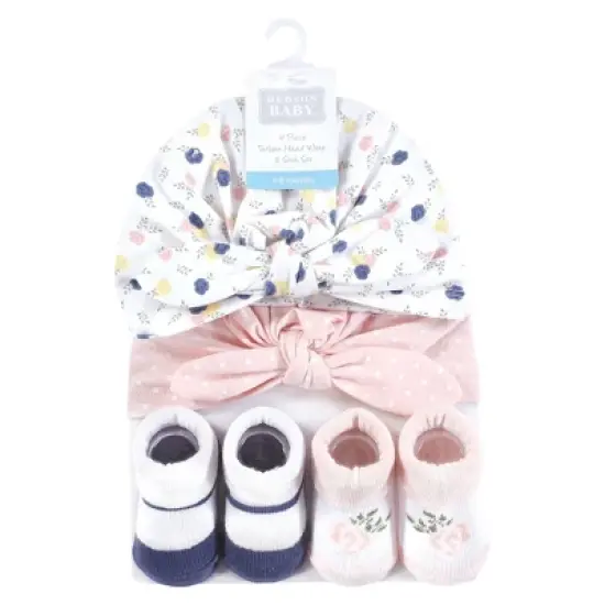 Hudson Baby Infant Girls Turban and Socks Set, Multi Color Tiny Rose, One Size image {1}