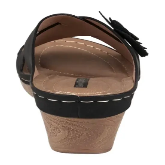 GC Shoes Selly Cross-Strap Flower Comfort Slide Wedge Sandals image {2}