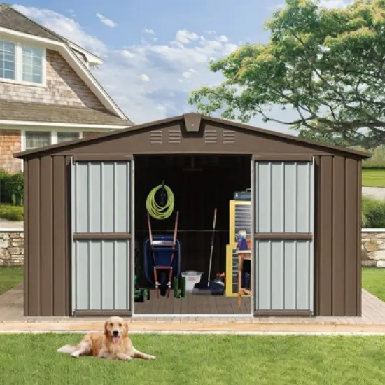 Syemin Deck Boxes Durable, Horizontal Compact Storage Shed for Garden, Backyard, Patio, Closet Deck Box, Brown, 138.11"*106.5"*78.7" image {3}