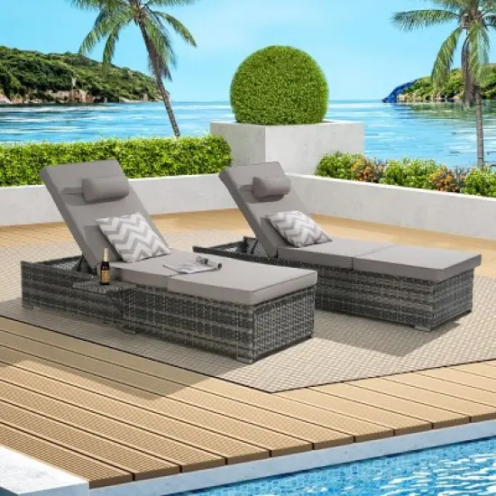 5 Level PE Rattan Outdoor Patio Chaise Lounge Set Of 2,Patio Chaise Lounge With Padded Cover Set And Side Table,Lounge Chair Outdoor -Maison Boucle image {13}