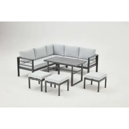 Cesicia 7-Piece Blue Patio Sofa Set with Adjustable Height Coffee Table for Backyard, Porch & Poolside image {9}