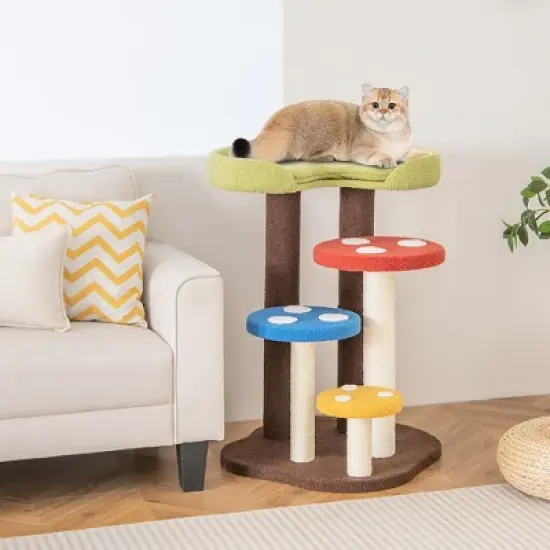Tangkula Cat Tree Mushroom Unique Multi-Level Cute Cat Tower w/ Scratching Post Indoor image {2}