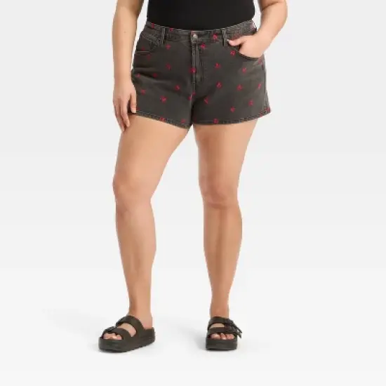 Women's EasyRigid Embroidered Mid-Rise Denim Shorts - Wild Fable&trade; Black image {5}