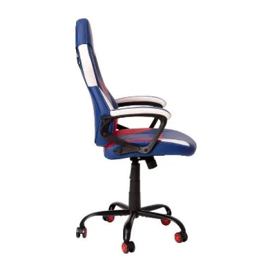 BlackArc High Back Gaming Chair with Red and Blue Faux Leather Upholstery, Adjustable Swivel Seat and Padded Flip-Up Arms image {3}