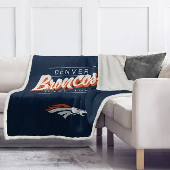 NFL Denver Broncos Legacy Script Sherpa Flannel Fleece Blanket image {1}