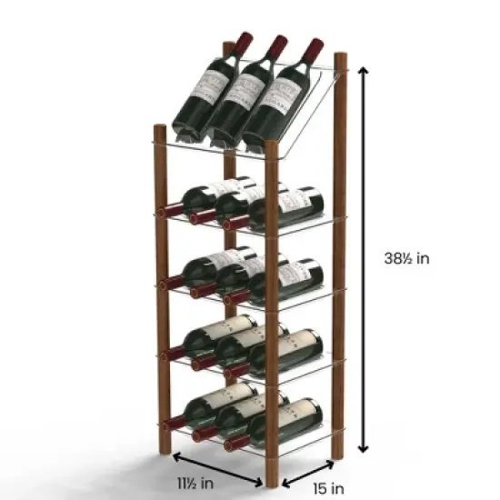 Life Story MyWinebar 15 Bottle Wine Holder Wood Frame Floor Storage Rack Display Stand with Tilted Top Shelf and 4 Flat Display Shelves image {4}