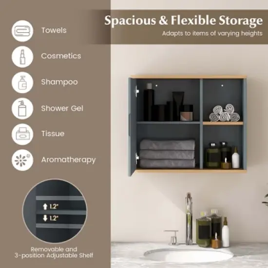 Costway Mirrored Medicine Cabinet Bathroom Wall Mounted with 3-Level Adjustable Shelf Grey image {5}