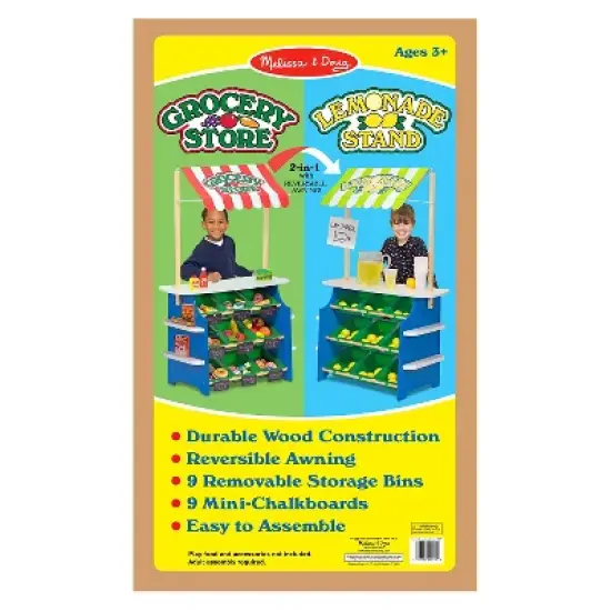 Melissa & Doug Wooden Grocery Store and Lemonade Stand - Reversible Awning, 9 Bins, Chalkboards image {5}