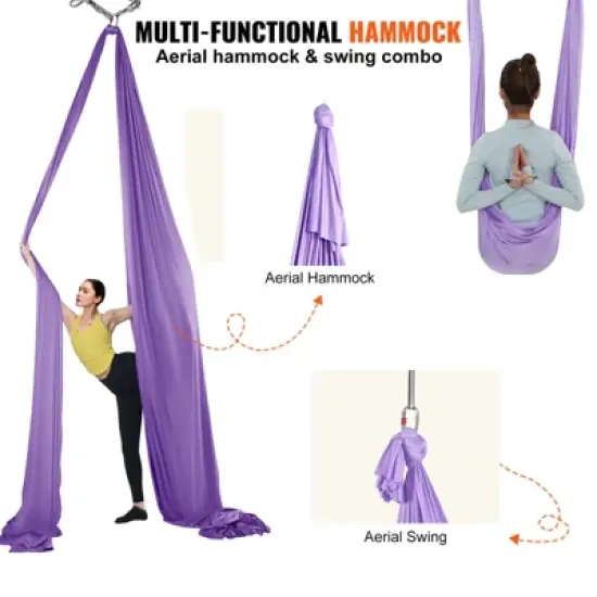 VEVOR Aerial Yoga Hammock & Swing, 4.4 Yards, Yoga Starter Kit with 100gsm Nylon Fabric, Full Rigging Hardware and Easy Set-up Guide image {5}