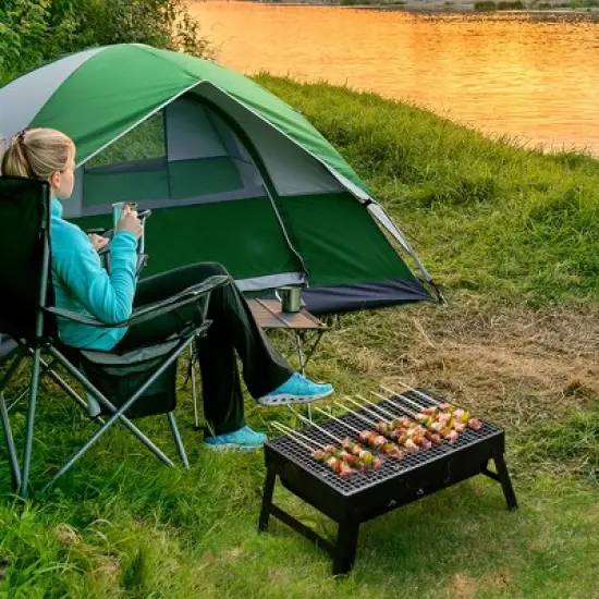 Gardenised Portable Charcoal Grill Foldable Stainless Steel BBQ for Camping Backyard Tailgating Hiking Picnic image {4}