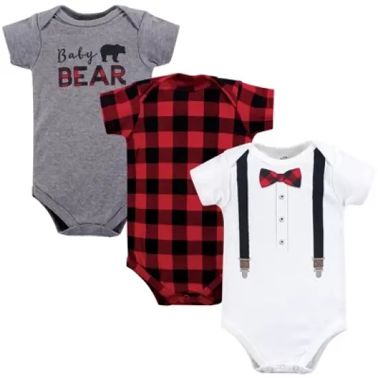 Little Treasure Baby Boy Cotton Bodysuits 3pk, Lumberjack Bow Tie image {1}