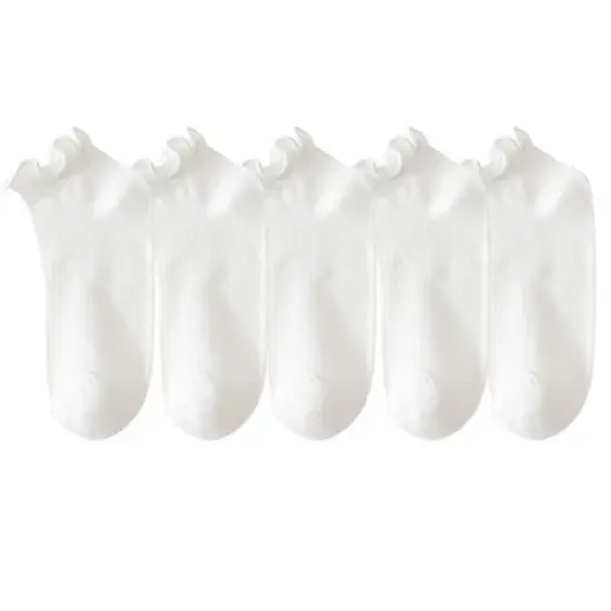 Anna-Kaci Women's 5-Pack Ribbed Ankle Socks with Ruffle Lettuce Trim Soft Stretch Cotton Cute Everyday Style image {10}