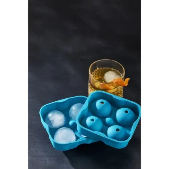 Houdini Ice Sphere Tray: Silicone Whiskey Ice Mold, Reusable  Dishwasher Safe, Turquoise Blue, 4 Cavities image {2}