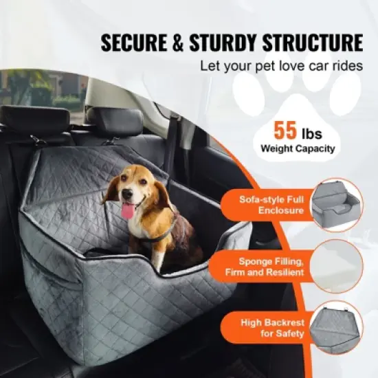 VEVOR Dog Car Seat, Dog Booster Seat for Car with A Storage Pocket, Pet Car Seat with Clip-On Safety Leash, Sponge Filling, Dog Car Bed image {2}