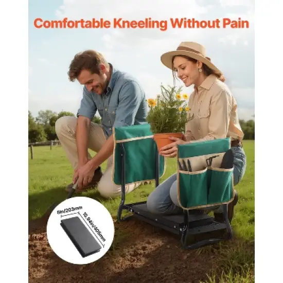 VEVOR Garden Kneeler and Seat, 8 in Wide Kneeling Pad, Heavy Duty Garden Kneeling Stool, Folding Garden Seat with 2 Tool Bags, Black&Green image {2}
