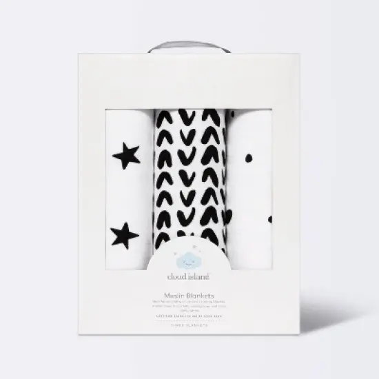 Muslin Swaddle Blanket - Cloud Island&trade; - Black/White - 3pk image {2}