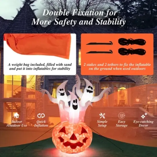 Costway 6 FT Inflatable Halloween Tree White Ghosts with Pumpkin Decor w/ Rotating Lamp image {7}