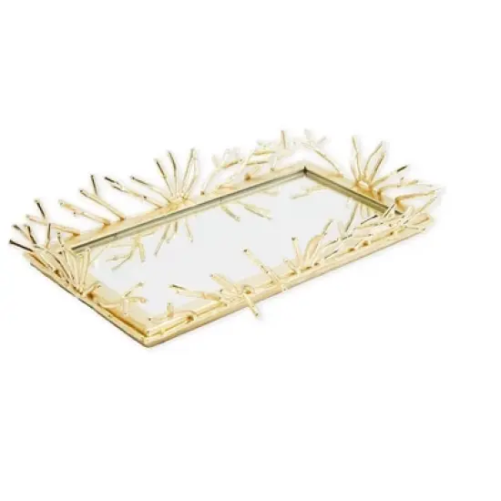 Classic Touch Rectangular Decorative Mirror Tray with Gold Design Border image {3}