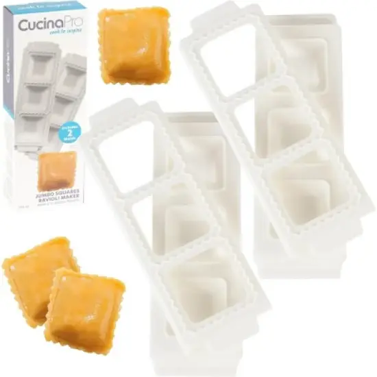 Jumbo Squares 2" Ravioli Molds (2 Pack)- Homemade Filled Pasta Maker- 2 Piece Tray & Press makes 3 Raviolis or Pastry at a Time, Easy to Use & Clean image {5}