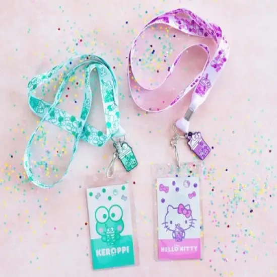 Surreal Entertainment Sanrio Hello Kitty and Keroppi Boba Tea Lanyards With Badge Holders | Set of 2 image {1}