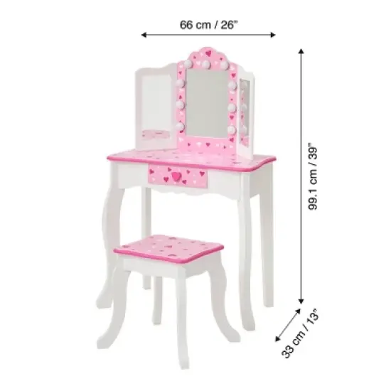 Little Princess Gisele Sweethearts Kids' Vanity with LED Lights White/Pink - Fantasy Fields by Teamson Kids: Little Girl Vanity Set, Toddler Table image {8}